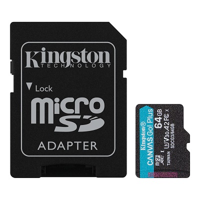 Micro SD Card + adapter 64GB KINGSTON Canvas Go! Plus SDCG3/64GB V30, A2
