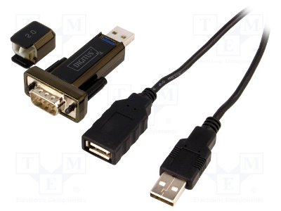 USB 2.0 adapter AM to RS232 DB9 (serial) + USB AM-AF kabl 0.8m , DA-70156 Digitus