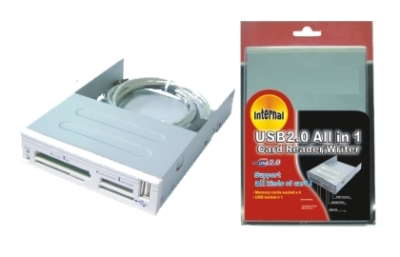 Internal 3,5" multimedia card reader All in 1 w/ front USB, Wiretek, White Hang Pack