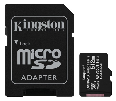 Micro SD Card + adapter 512GB KINGSTON Canvas Select Plus SDCS2/512GB Class 10, UHS-I