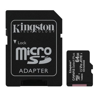 Micro SD Card + adapter 64GB KINGSTON Canvas Select Plus SDCS2/64GB Class 10, UHS-I
