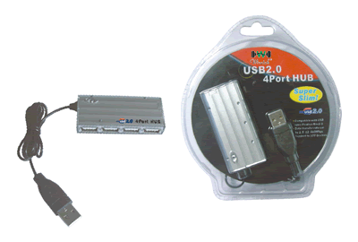 USB2.0 HUB 4 PORTA sa ispravljačem, Wiretek, Hang Pack